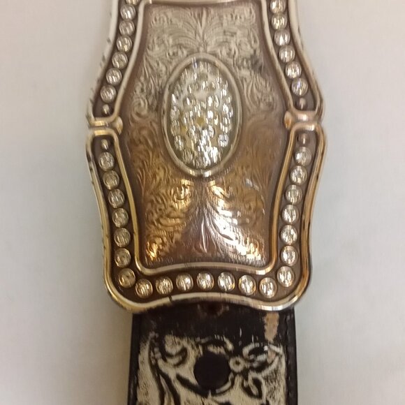 Justin Boots Ladies Belt Western Silver Black Rhinestone Buckle Size 34 - Picture 11 of 16